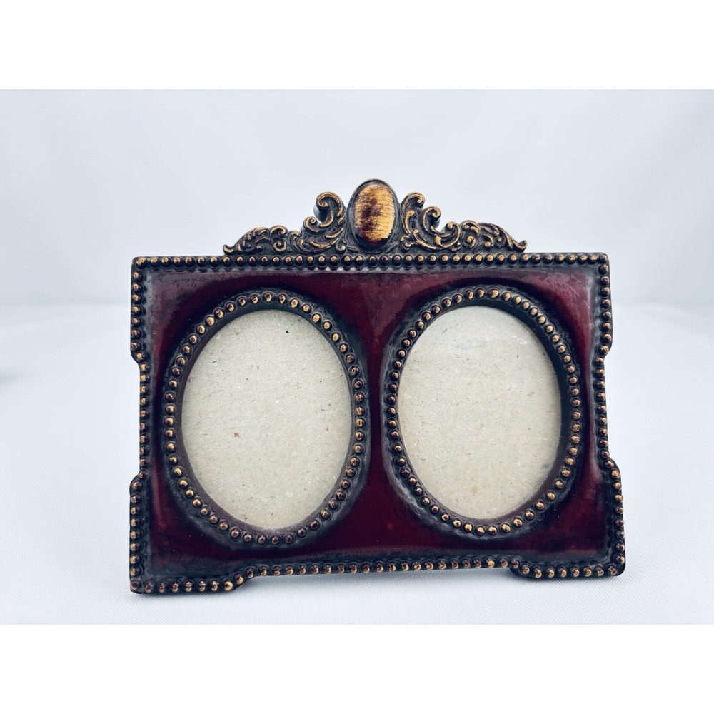 Ornate Double Oval Picture Frame Burgundy Gold Baroque Victorian Rococo Tabletop